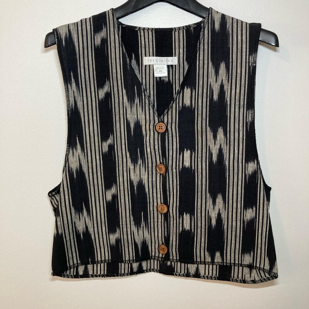 Vintage The Limited Wooden Button Herrringbone Vest. Size XS